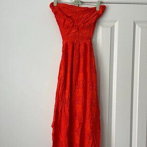 Free People Peyton Strapless Maxi Dress Red Orange